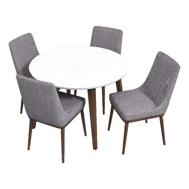 Allora Ensemble de Salle à Manger Moderne Mi-Siècle 5 Pcs avec 4 Chaises de Salle à Manger en Tissu, Gris