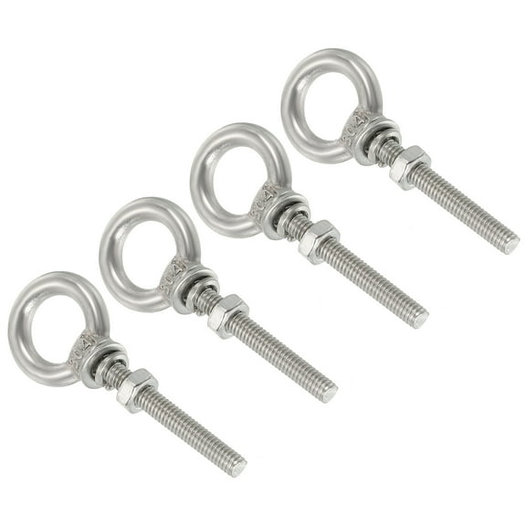 M10x30 3/8"x1.18" Stainless Steel Eye Bolts Threaded Screw Eyebolt Shoulder Ring with Nuts Washers, 4 Set