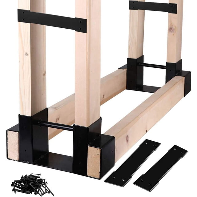 Outdoor Firewood Log Storage Rack Bracket Kit,Fireplace Wood Storage Holder-Adjustable to Any Length