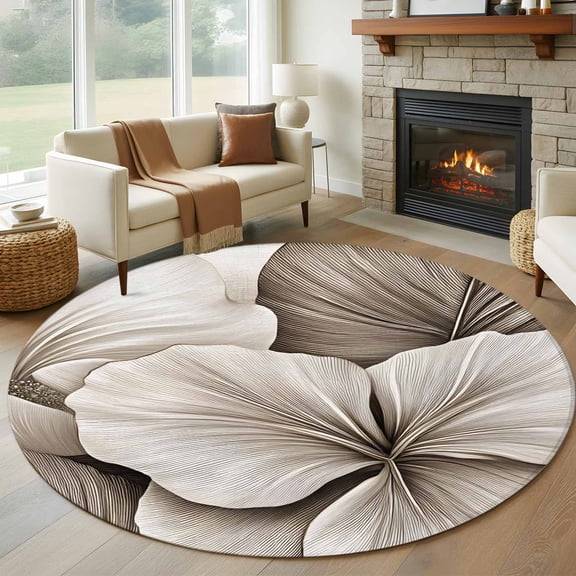 Round Rugs 5Ft, Modern Flower Round Area Rug Washable Indoor Throw Carpet, Abstract Minimalist Botanical Floral Soft Non Slip Circle Rug for Cabinet Bathroom Home Decor Aesthetic