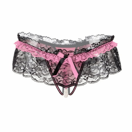 

(Toponeto) Women s Sexy Lace Pearl Low-Waist Seamless Panty Briefs Underwear PK