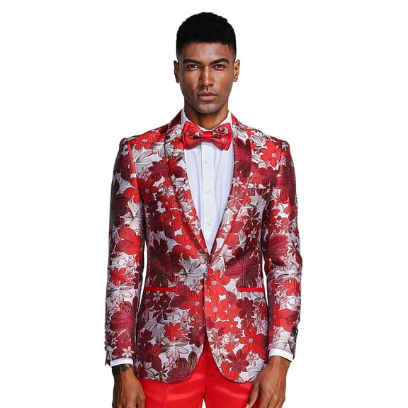 Men's Slim Fit Textured Floral Shawl Collar Sportcoat Blazer Only