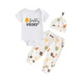 thumbnail image 2 of Musuos Newborn Boys 3PCs Outfit, 3M 6M 12M 18M Letters Print Short Sleeve Romper Chicken Print Long Pants and Hat Infant Baby Clothes, 2 of 10