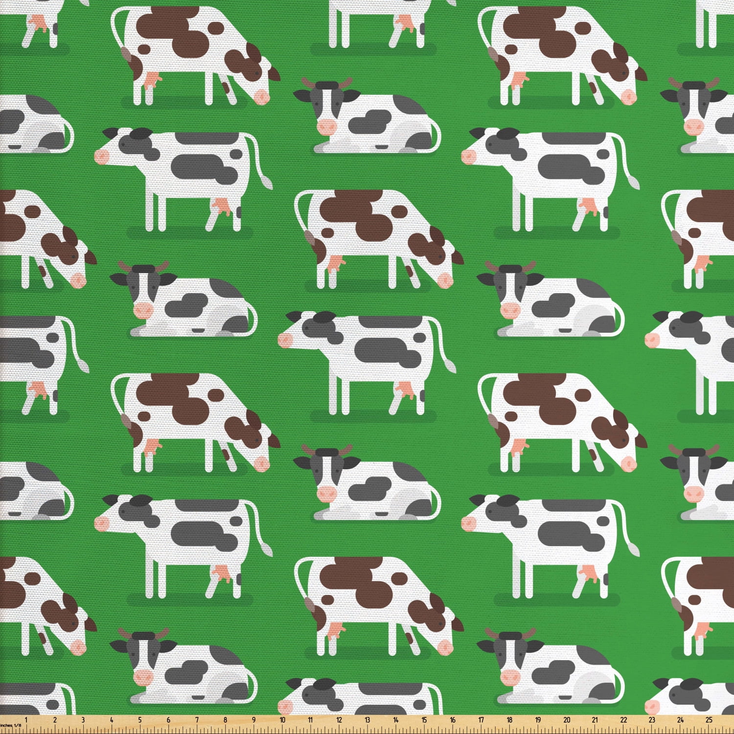 Cattle Fabric by The Yard, Pattern with Graphic Image of Multiple Cows