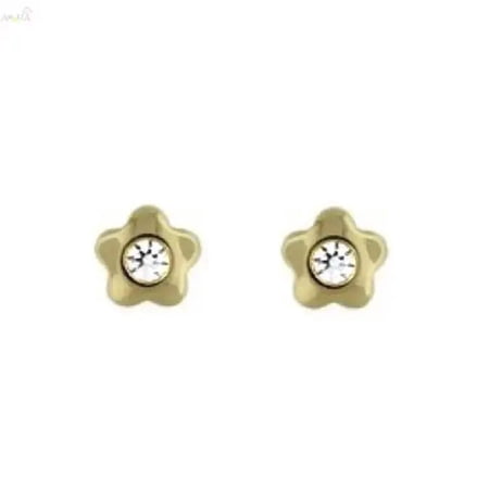 18K Solid Yellow Gold Small Diamond Flower Covered Screwback Earrings