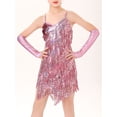 thumbnail image 3 of ranrann Kids Girls Sequins Latin Salsa Tango Ballet Tassel Dress Themed Party Performance Competition Pink 10-12, 3 of 5