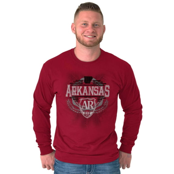 Arkansas Map Emblem State Pride Long Sleeve TShirt Men Women Brisco Brands S