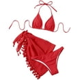 thumbnail image 1 of Women's 3 Piece Bathing Suit Triangle Bikini Swimsuit Set with Cover Up Skirt, 1 of 7
