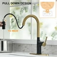 thumbnail image 6 of Black and Gold Kitchen Faucet with Pull Down Sprayer, Single Handle High Arc Kitchen Sink Faucet, 3-Function High Pressure Brass Kitchen Faucets 1 or 3 Hole, Brushed Gold/Matte Black, 6 of 14