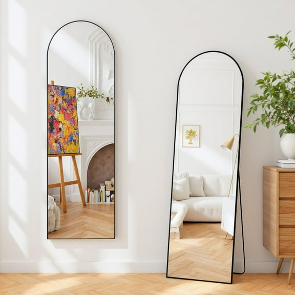 Sybels Arched Floor Mirror, 59" Full-Length Mirror in Aluminum for Bedroom & Living Spaces, Black