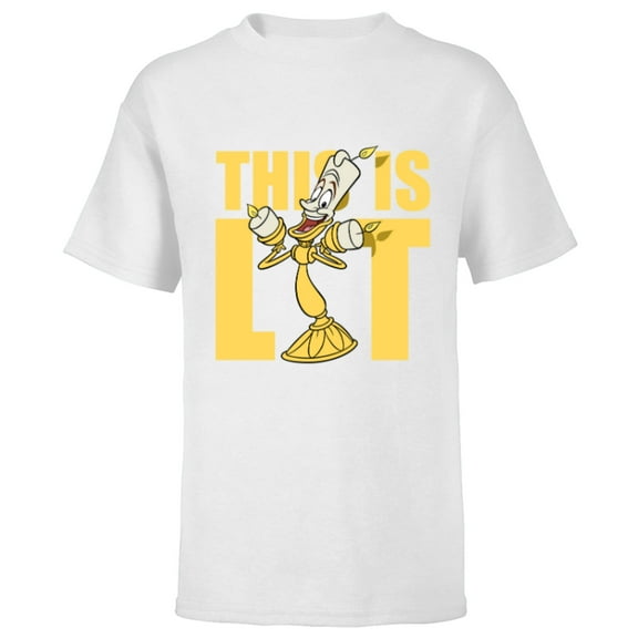 Disney Beauty and the Beast Lumiere This is Lit - Short Sleeve T-Shirt for Kids - Customized-White