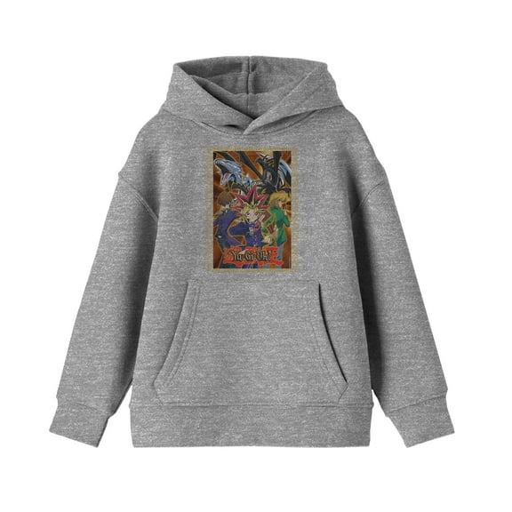 Yu-Gi-Oh Main Characters and Monsters Youth Athletic Gray Graphic Hoodie-M