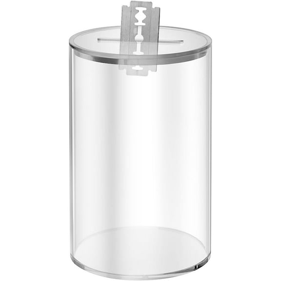 ABCISI Razor Blade Disposal Container, Acrylic Safety Razor Blade Disposal Case, Clear Disposable Razor Blade Bank Barber Shop Sharps Container (4.5" x 2.8")