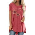 thumbnail image 2 of Pompotops Mode Femmes Imprimé Col Rond Manches Courtes Casual Tee Tops Blouse, 2 of 4