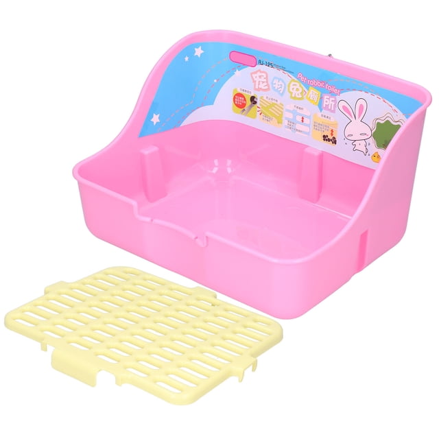 Jaula para mascotas de animales pequeños, caja de arena, bandeja de inodoro, bandeja de plástico ABS para conejo, hámster dorado, rosa