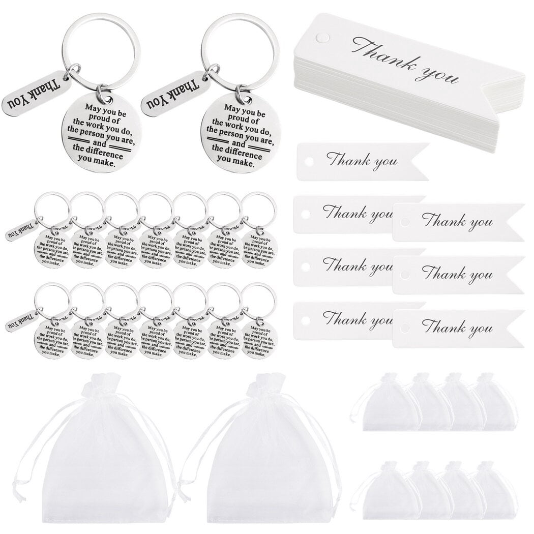 150 PCS Employee Appreciation Gifts, Bulk Thank You Keychains Gifts, Inspirational Stainless Steel Keyrings with Drawstring Bags and Cards, Appreciation Gifts for Coworker Nurse