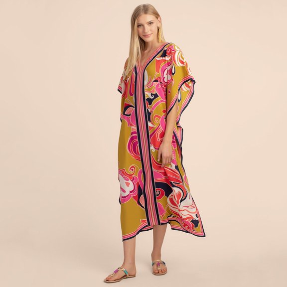 5D203 Printed Resort Beach Dress, Loose-fitting Long Dress for the Beach, Bikini Sunscreen Shirt