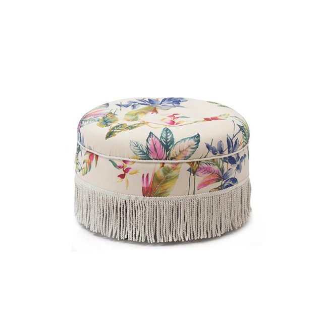 Brika Home Pouf Rond Touffeté en Blanc Cassé et Floral