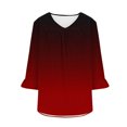 thumbnail image 4 of Womens Tops 3/4 Flare Sleeve V Neck Pleated Relaxed Fitting Tunic Fall Basic Tops Plus Size Casual Loose Striped Color Block Flowy Shirts Blouse Tops,Red 2,3XL, 4 of 5