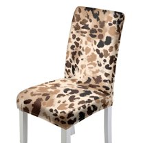 COEQINE Stretch Dining Room Chair Slipcovers Set of 2, Universal Fit Soft Dining Chair Cover Pet Friendly Furniture Protector for Holiday Home Decor, Leopard Print Beige Brown