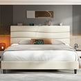 thumbnail image 5 of EnHomee King Bed Frame with Adjustable Headboard Upholstered King Size Bed Frame with Charge Station & Storage, Beige, No Box Spring Needed, Noise Free, 5 of 8