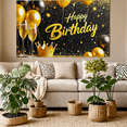 thumbnail image 6 of Black Gold Glittery Happy Birthday Banner with Balloons Crown and Champagne Glasses Party Supplies Photography Props Backdrop Decor for Birthday Party Celebration Photo Booth Decoration, 6 of 6