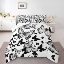 Castle Fairy 2-Piece Twin Size Comforter Set, Black and White Flying Butterflies Print