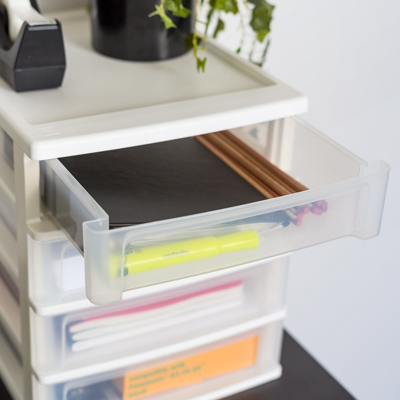IRIS Medium 4-Drawer Compact Desktop Organizer, Stacking Desktop Unit, White-Clear, Set of 2