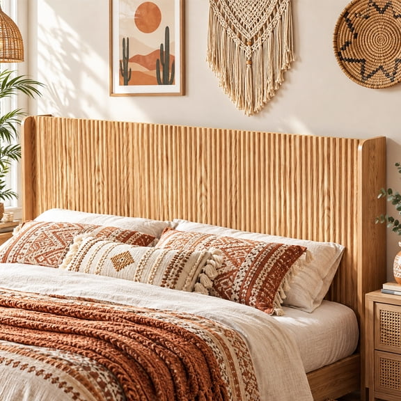 Lukstr 65" Queen Headboard with Charging Stations - Wall Mounted Boho Bed Headboard, Modern Farmhouse Style for Queen Size Beds (Headboard Only)