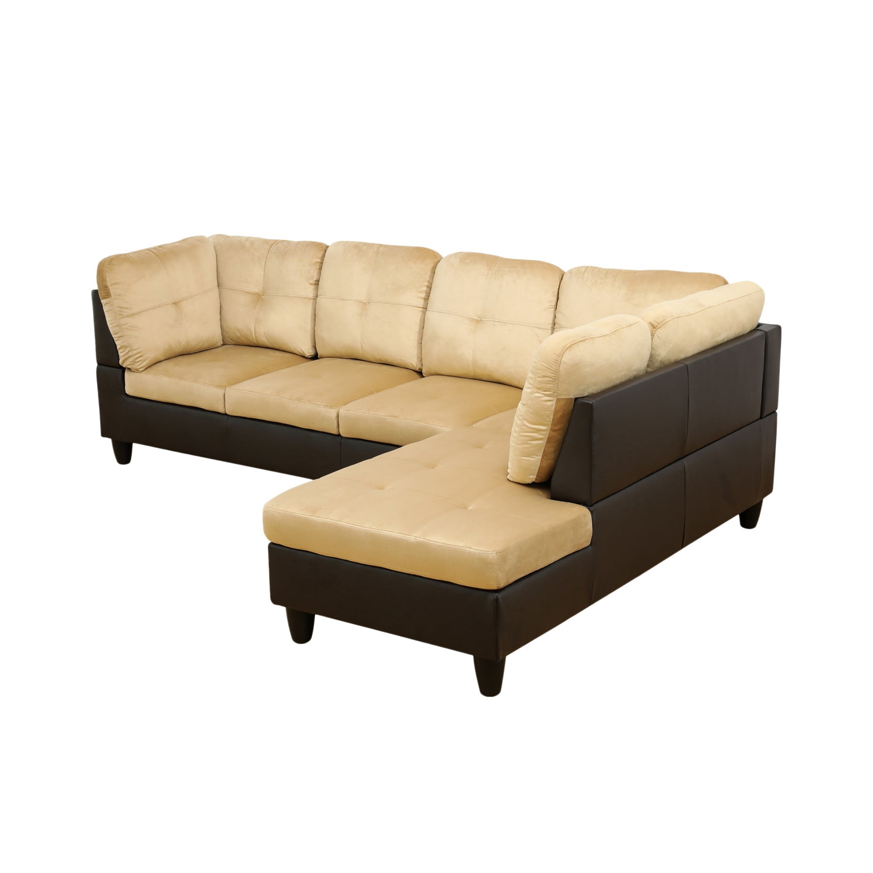 Hommoo Lint & PVC L-Shaped Sectional Couch and Sofa Set, Modern Living Room Furniture Set, Right Side, Beige and Brown