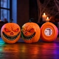 thumbnail image 3 of Red LED Pumpkin Lantern with Carved Face Battery Powered Plastic Halloween Tabletop Light for Indoor Entryway Virelaxpo, 3 of 6