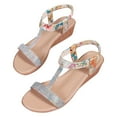 thumbnail image 2 of WIZUTIZ Sandales Compensées pour Femmes Sandales de Randonnée Femmes Sandales Confortables Élastiques Ornées de Bijoux à Enfiler Bout Rond Chaussures d'Été Talon Bas (1 Pouces-2 Pouces) Sandales Solides Larges Vacances Get It Today Beige, 2 of 5