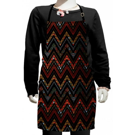 

Aztec Kids Apron Ethnical Zigzag Chevron Print in Earthy Tones Boys Girls Apron Bib with Adjustable Ties for Cooking Baking Painting Charcoal Grey Vermilion by Ambesonne