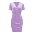 thumbnail image 4 of B91xZ Robes Printemps Été Grande Taille Manches Courtes Col en V Robe Pull Boutonnée Tricotée Ajustée Élégante Maxi Robes, Violet TTG, 4 of 4