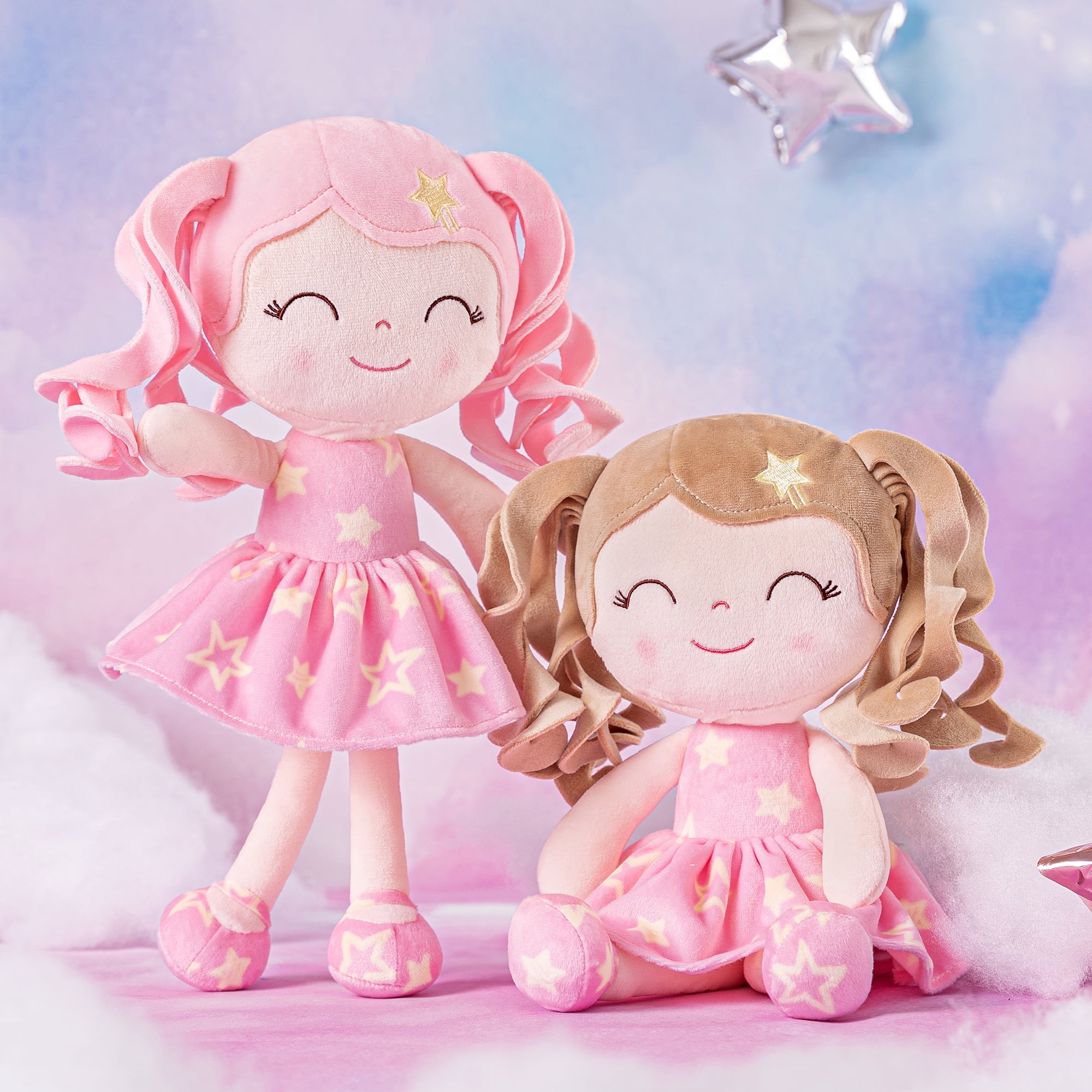 Gloveleya Baby Dolls Soft Snuggly First Baby Girl Gifts Soft Doll for Girls with Star Pink Dress 12inches