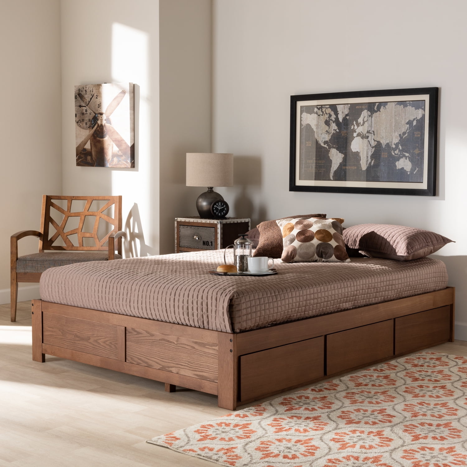 Baxton Studio Wren Wood Storage Platform Bed Frame Full Brown Walmart Com Walmart Com