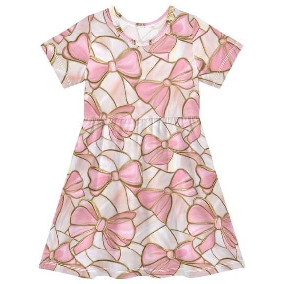 joogoo Ethnic Bows Girls' Short Sleeve Dress Kids Dresses 5-6T