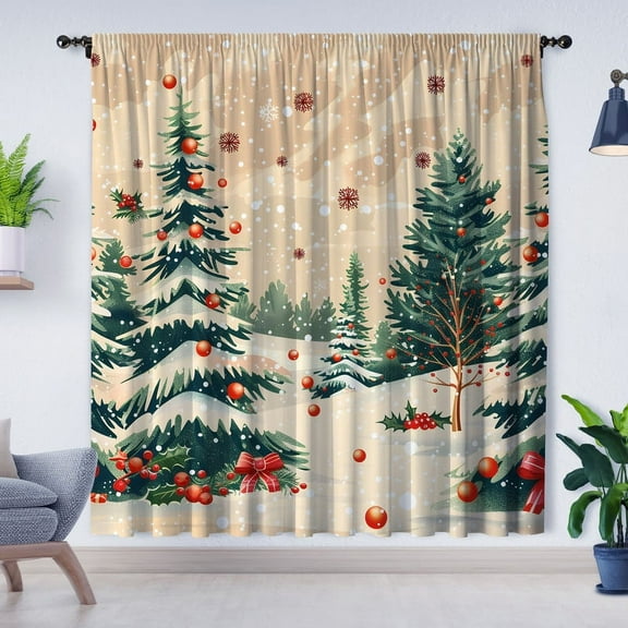 Modern Simple Style Curtains, Christmas Tree Curtains, Blackout Curtains Suitable for Room Bedroom Decoration, Christmas Gifts(Rod pocket)