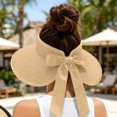 thumbnail image 7 of Women Wide Brim Ponytail Beach Hat Straw Sun Visor Hat UPF 50 UV Protection Packable Foldable Open Top Floppy Beach Hat with Ribbon for Summer Travel Gardening Khaki Free Size, 7 of 7