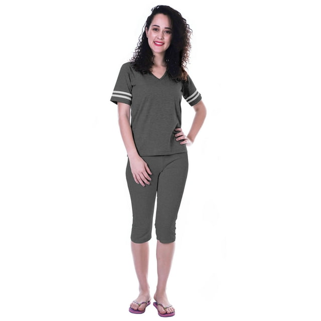 Moomaya Ensemble de Nuit Simple pour Femmes avec Capri en Coton 2 Pcs Chemises de Nuit-Ssc