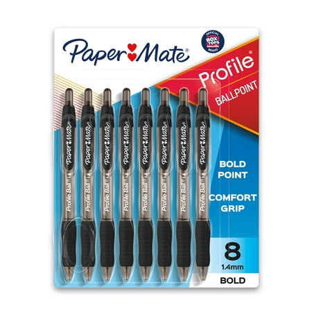 Paper Mate Profile Retractable Ballpoint Pens, 1.4 mm Bold Point, Black, 8 Count