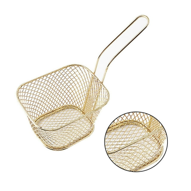 Panier de Friture Lavable pour Collations Frites Poulet avec Chips Panier Passoire Poignée Carrée Panier Passoire Passoire Récipient de Stockage Cuisine Or