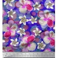 thumbnail image 1 of Soimoi Blue Cotton Duck Fabric Green & Pink Floral Decor Fabric Printed BTY 42 Inch Wide, 1 of 1