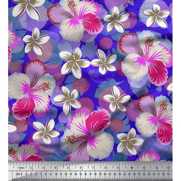 Soimoi Blue Cotton Duck Fabric Green & Pink Floral Decor Fabric Printed BTY 42 Inch Wide