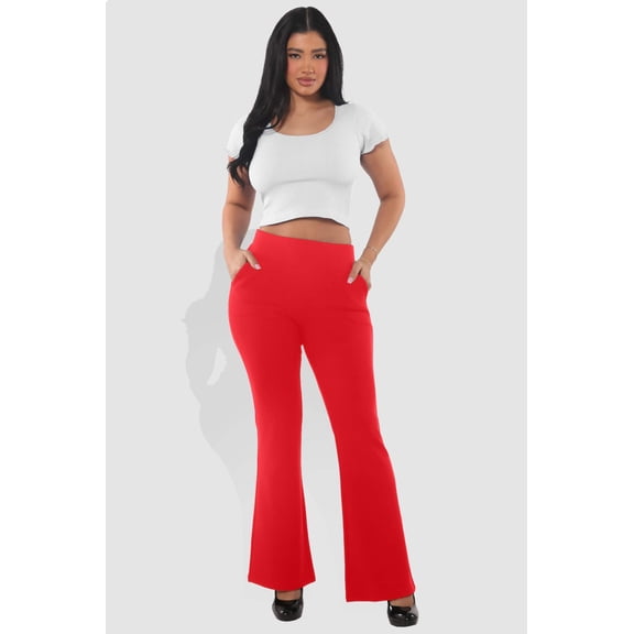 Tummy Control Butt Sculpting Flare Pants With Pockets - Barbados Cherry