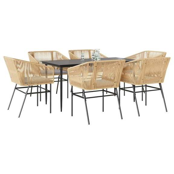 vidaXL 7 Piece Patio Dining Set with Cushions Brown Poly Rattan Glass