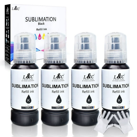 L&C Black Sublimation Ink Compatible for EcoTank Printers ET 2800 ET 2803 ET 2720 ET2760 ET2850 ET5800 ST-2000 ST-3000 ST-4000 ST-C4100 Printers