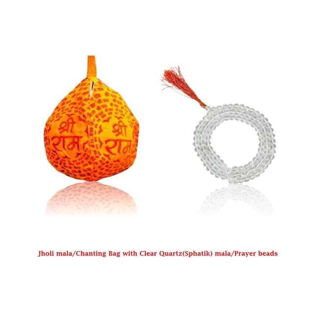 Kamada Combination of Jholi mala/Gaumukhi/chanting bag and exquisite Clear Quartz(Sphatik) Spritual Necklace/rosary for Women and Men