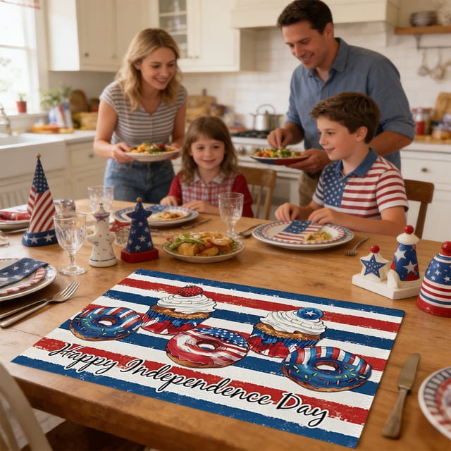 Linnome Independence Day Placemats Polyester Heat Resistant Table Mat for Dining 17.7x11.8in Multicolor#03