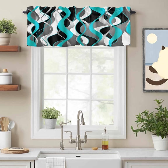 Distortion Blue Stripes Valances for Windows,Rod Pocket Valance for Kitchen Bedroom Bathroom Living Room,Abstract Geometric Art Window Valance Curtain Farmhouse Home Decor Short Curtains 54x18in